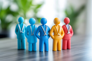 Colorful figurines representing teamwork and collaboration, Business concept.