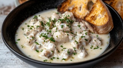 Creamy Garlic White Wine Sauce with Crusty Bread
