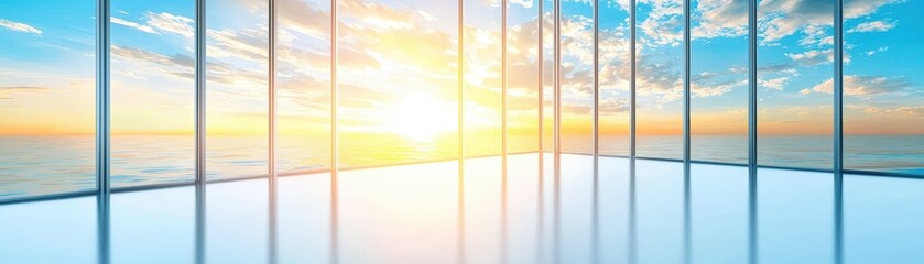 Sunrise view through modern windows.