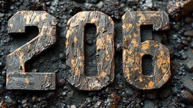 206: Grungy Gold Number on Dark Background