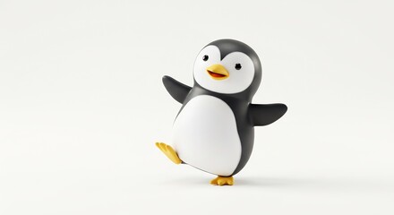 Obraz premium Joyful cartoon penguin playfully dances against bright white background. AI Generated