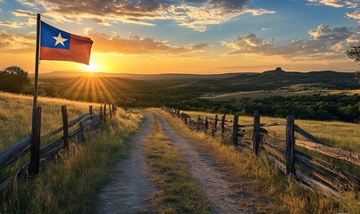 Chilean Flag Sunset Countryside Landscape