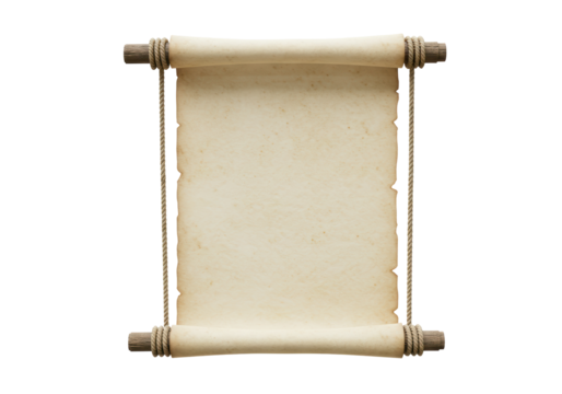 Isolated Blank Vintage Paper Scroll with Ropes