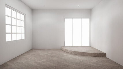 Obraz premium Scene to show products Empty room white on wooden floor interior design.3D rendering
