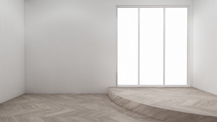 Scene to show products Empty room white on wooden floor interior design.3D rendering