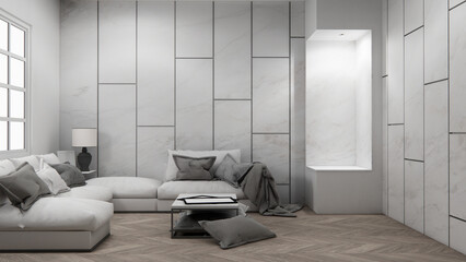 sofa armchair minimalist design muji style.3D rendering