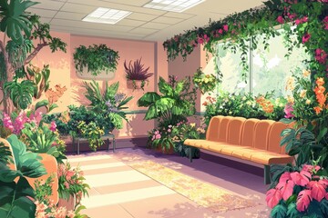 Naklejka premium An indoor scene featuring many beautiful and colorful plants