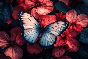 Stunning Closeup of a Butterfly on Red Flowers: A Breathtaking Image of Nature's Beauty