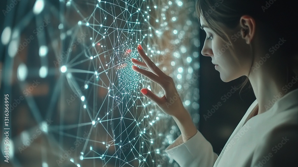 Poster digital neural network concept with business connections and data flow