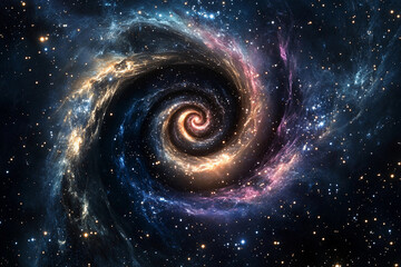 Galactic spiral showcasing vibrant colors and cosmic features in a star-filled universe