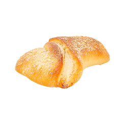 Bun with cottage cheese close-up on white background