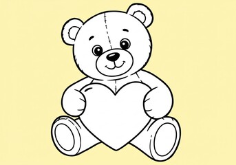 Obraz premium Adorable teddy bear lovingly holds heart simple line art design. AI Generated