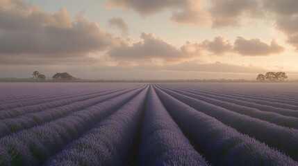 Serene Lavender Field Sunrise Peaceful Purple Rows Nature sky calm farm view image photo