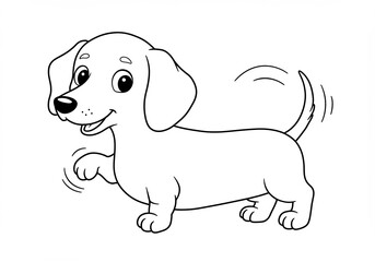 Happy Dachshund Puppy Cartoon Line Art. AI Generated