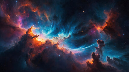 Fototapeta premium A vibrant and colorful cosmic scene, showcasing a nebula with swirling clouds of gas and dust