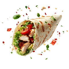 A Savory Turkey and Avocado Wrap with Lettuce Tomato Isolated on Transparent Background