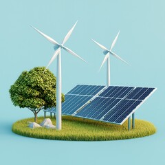 Sustainability and power, modern 3D renewable energy icon.
