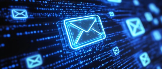 Check Your Messages: Glowing Email Envelopes on Digital Code 