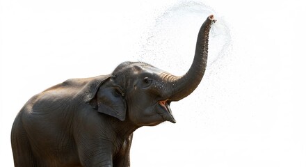 Obraz premium Playful Elephant Sprays Water Joyfully Bright Sunlight. AI Generated