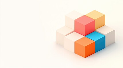 Obraz premium Colorful Geometric Cube Arrangement with Soft Shadows and Clean Background in a Minimalist Interior Space