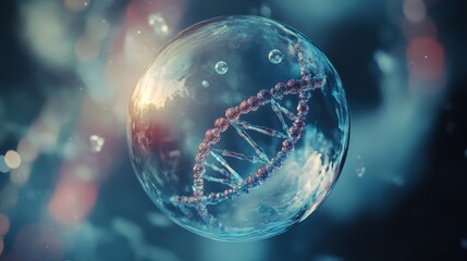 A detailed close-up of a vibrant, spiraling DNA double helix, showcasing its intricate structure and base pairs, set against a softly blurred background that enhances its scientific beauty.