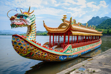 Fototapeta premium Beautiful holiday composition for happy celebrate chinese dragon boat festival, abstract vivid composition consists of fictional unreal fantastic vision on background