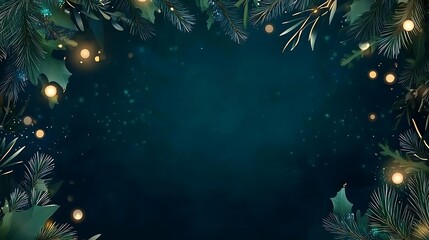 Winter Holiday Evergreen Border: Festive Digital Illustration AI Generated