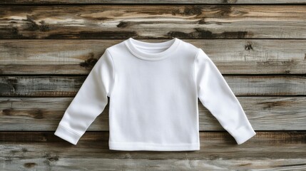 White Baby Sweater on Rustic Wooden Background