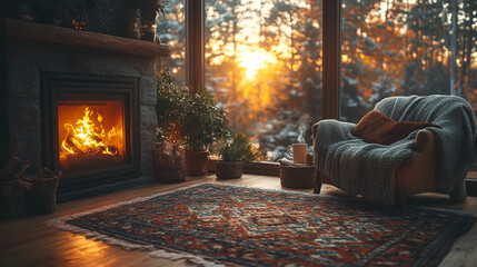 Cozy Winter Evening by the Fireplace. ai generated