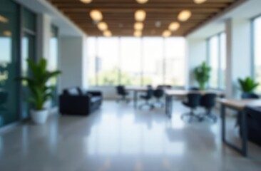 Blurred empty open space office. Abstract light bokeh at office interior background for design