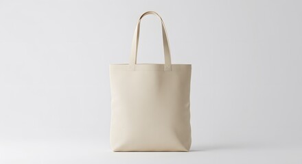 Beige tote bag on plain white background, HD minimal product photography, PNG style mockup