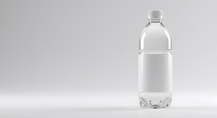 Clear plastic water bottle on plain white background, HD minimal product photography, PNG style mockup