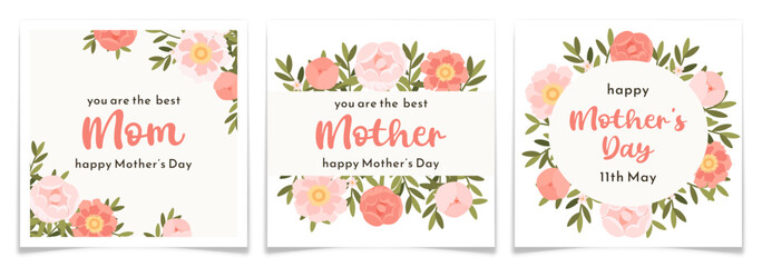 Mothers Day Greeting Card Set with Floral Design. © Viktoria