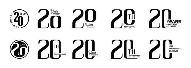 20th anniversary logo design collection with black numbers on white background