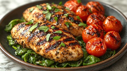 Grilled Chicken Breast with Spinach and Roasted Cherry Tomatoes