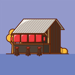 Simple Noodle house cartoon vector illustration Collection of Shop or stand or stall concept icon isolated