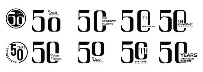 50th anniversary logo design collection with black numbers on white background