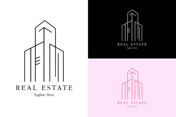 Obraz premium skyline thin line icon, minimalist, icon, vector, logo for buildings, skyscraper, tower, real estate, rental property, builders, construction, hotel, apartment, room booking, hotel booking