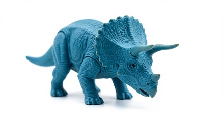 Obraz premium Teal Triceratops Toy Dinosaur Poses Against White Background. AI Generated