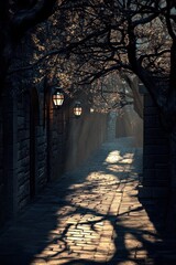 Charming historic alleyway with weathered stone walls creating a picturesque and sheltered atmosphere.