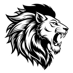Regal Lion Head Silhouette Kingly Black Vector with Elegant, Flowing Hair