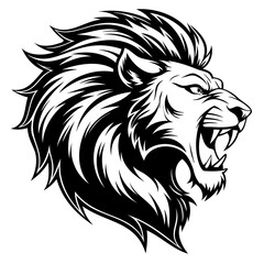 Regal Lion Head Silhouette Kingly Black Vector with Elegant, Flowing Hair