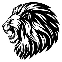 Bold Lion Head Black Silhouette Fine-Haired Vector on Transparent Background