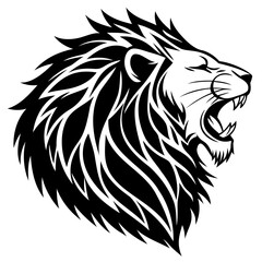 Heroic Lion Head Vector Illustration Flying Hair Silhouette for Royal Designs