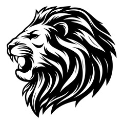 Heroic Lion Head Vector Illustration Flying Hair Silhouette for Royal Designs
