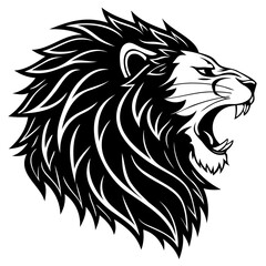 Bold Lion Head Black Silhouette Fine-Haired Vector on Transparent Background