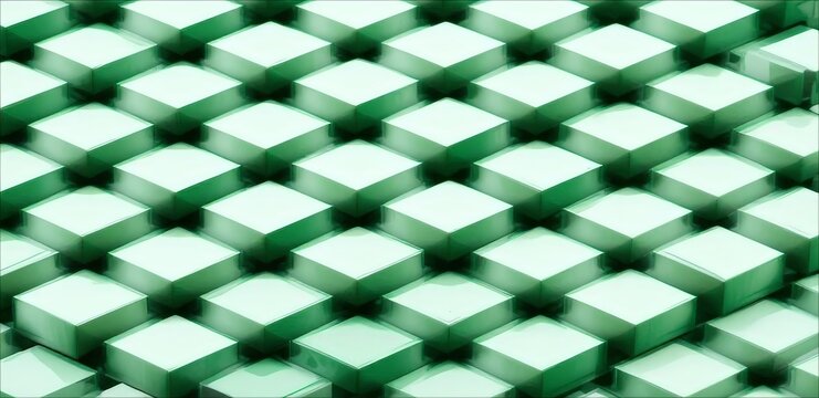 A pattern of green glossy cubes in a repeating grid, creating a clean, modern texture. Excellent for backgrounds, design elements, and representing structure and order.