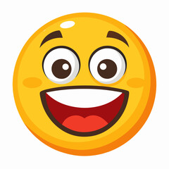 Emoticon excited expression smiling with bright eyes on white background