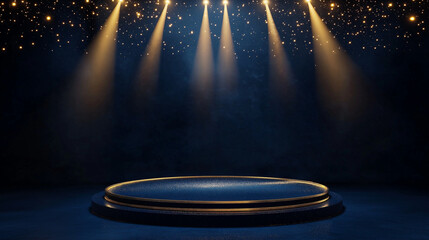 Luxury Blue Podium with Golden Spotlight