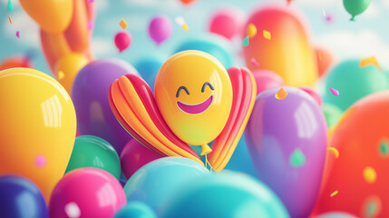 Colorful Balloons and Emoji Celebration